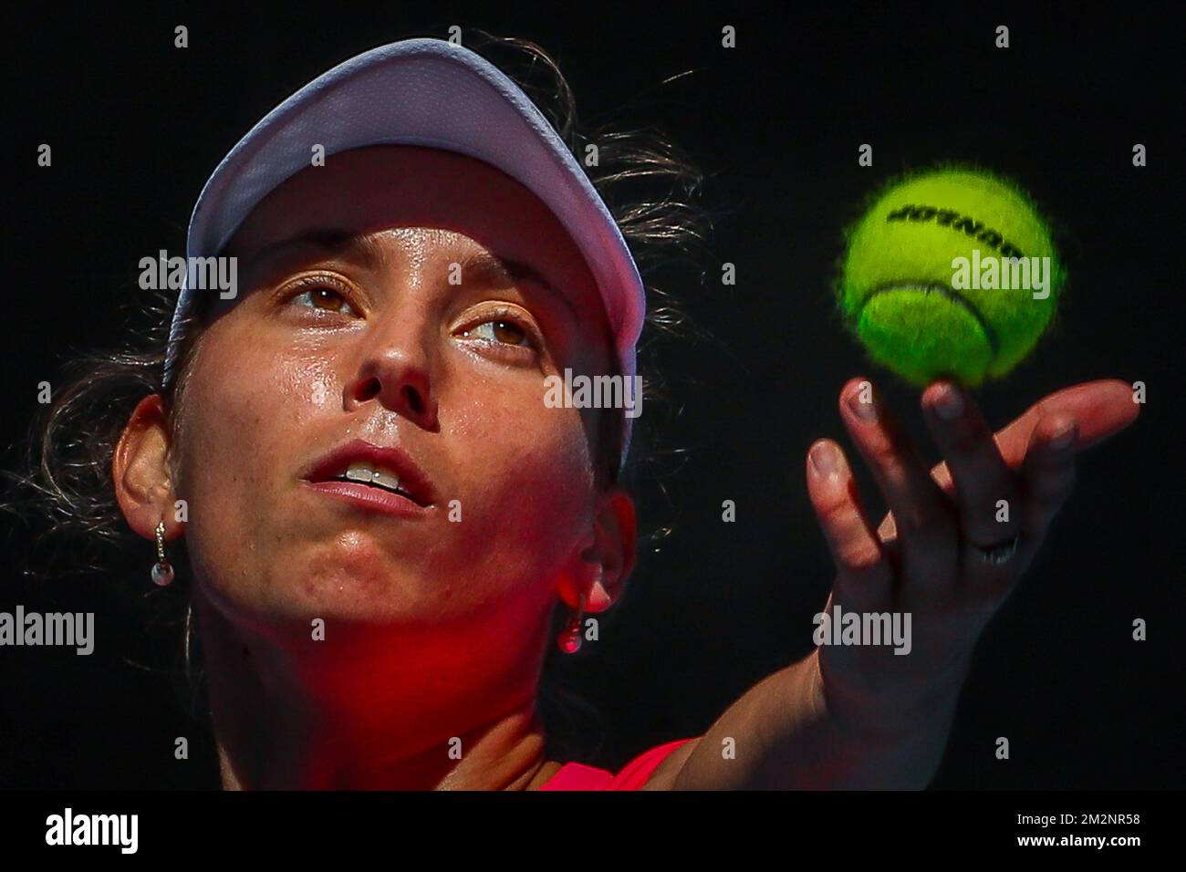 Elise Mertens ha mostrato in azione durante una sessione di allenamento preparandosi al Grand Slam di tennis 'Australian Open', domenica 13 gennaio 2019 a Melbourne Park, Melbourne, Australia. Questo primo grande slam della stagione si svolgerà dal 14 al 27 gennaio. FOTO DI BELGA PATRICK HAMILTON Foto Stock