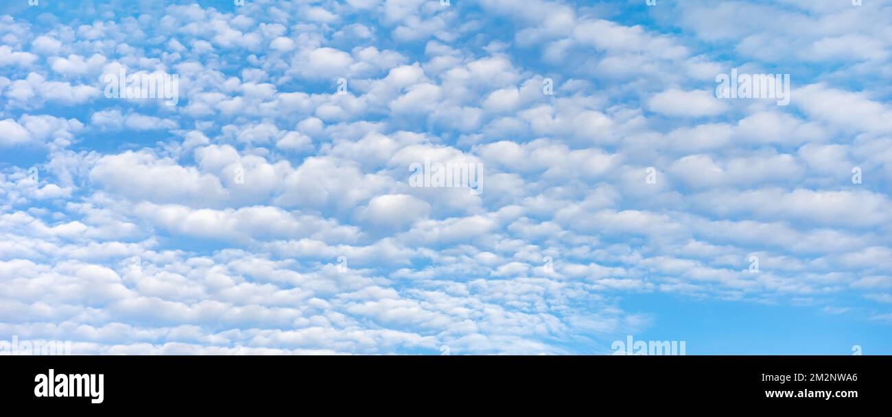 Cielo blu con nuvole bianche nelle giornate di sole. Bellezza cielo limpido nuvoloso in sole aria calma bacground. Texture naturale dello sfondo, sfondo, carta da parati, elem Foto Stock