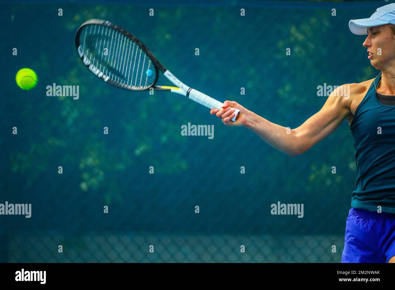 Il belga Elise Mertens ha illustrato in una sessione di allenamento in vista del round di secound al Grand Slam di tennis 'Australian Open', mercoledì 16 gennaio 2019 a Melbourne Park, Melbourne, Australia. Questo primo grande slam della stagione si svolgerà dal 14 al 27 gennaio. FOTO DI BELGA PATRICK HAMILTON Foto Stock