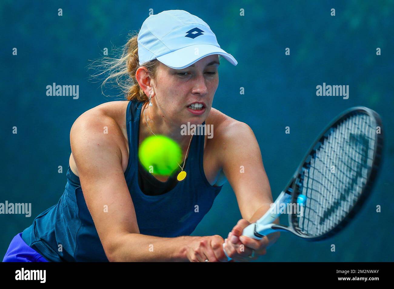 Il belga Elise Mertens ha illustrato in una sessione di allenamento in vista del round di secound al Grand Slam di tennis 'Australian Open', mercoledì 16 gennaio 2019 a Melbourne Park, Melbourne, Australia. Questo primo grande slam della stagione si svolgerà dal 14 al 27 gennaio. FOTO DI BELGA PATRICK HAMILTON Foto Stock