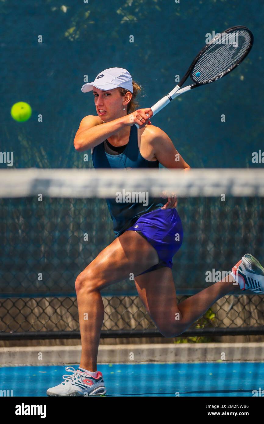 Il belga Elise Mertens ha illustrato in una sessione di allenamento in vista del round di secound al Grand Slam di tennis 'Australian Open', mercoledì 16 gennaio 2019 a Melbourne Park, Melbourne, Australia. Questo primo grande slam della stagione si svolgerà dal 14 al 27 gennaio. FOTO DI BELGA PATRICK HAMILTON Foto Stock