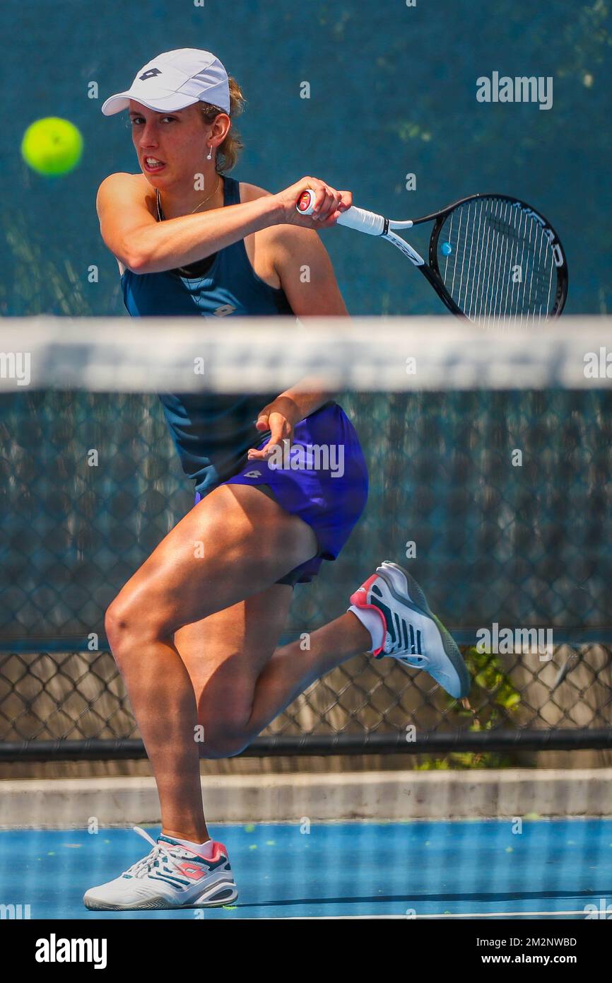 Il belga Elise Mertens ha illustrato in una sessione di allenamento in vista del round di secound al Grand Slam di tennis 'Australian Open', mercoledì 16 gennaio 2019 a Melbourne Park, Melbourne, Australia. Questo primo grande slam della stagione si svolgerà dal 14 al 27 gennaio. FOTO DI BELGA PATRICK HAMILTON Foto Stock