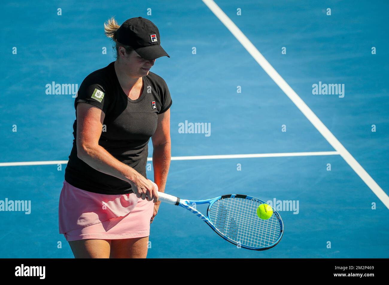 Il belga Kim Clijsters ha ritratto in azione in un primo round del Women's Legends Doubles Tournement tra il belga Kim Clijsters e il cinese Na li e l'australiano Nicole Bradtke e l'americano Mary Joe Fernandez, al tennis 'Australian Open' Grand Slam, mercoledì 23 gennaio 2019 a Melbourne Park, Melbourne, Australia. La coppia Clijsters-li ha vinto il gioco. FOTO DI BELGA PATRICK HAMILTON Foto Stock