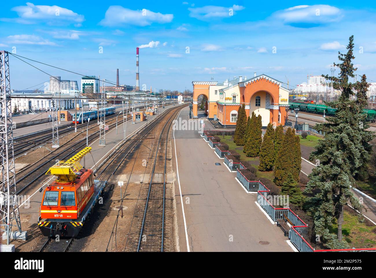 La città di Eagle. Russia. Motovox e costruzione della stazione ferroviaria Foto Stock