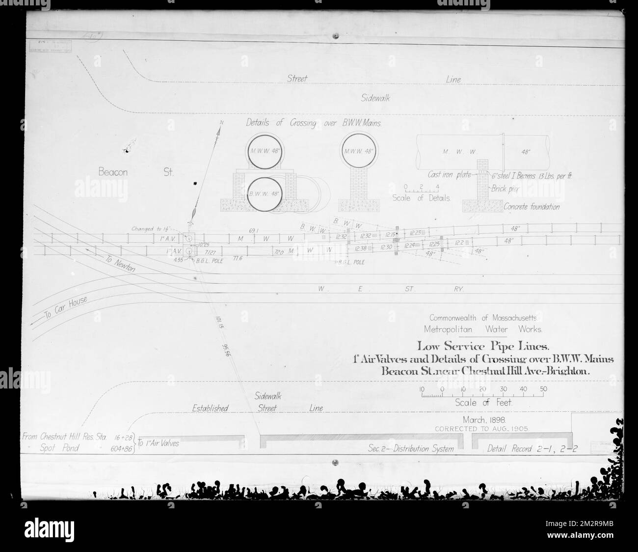 Engineering Plans, Distribution Department, Low Service Pipe Lines, marzo 1898; agosto 1905; ACC. No B413, Mass., Agosto 1905 , opere d'acqua, cartine ingegneristiche Foto Stock