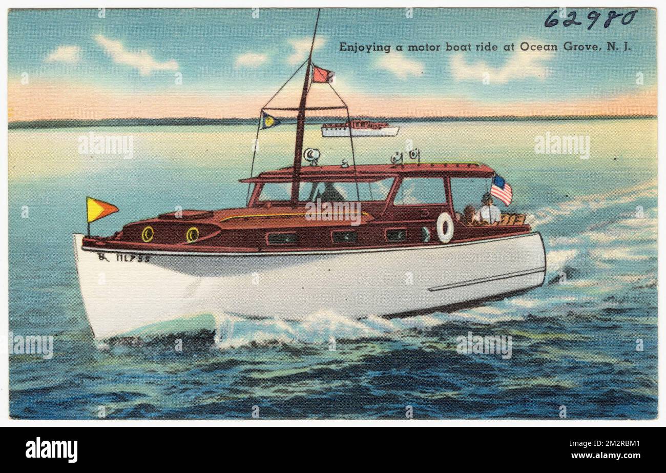 Godetevi un giro in motoscafo a Ocean Grove, N. J., Seas, Boats, Tichnor Brothers Collection, Cartoline degli Stati Uniti Foto Stock