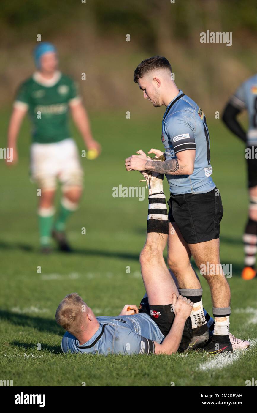 Giocatori di rugby in azione Foto Stock