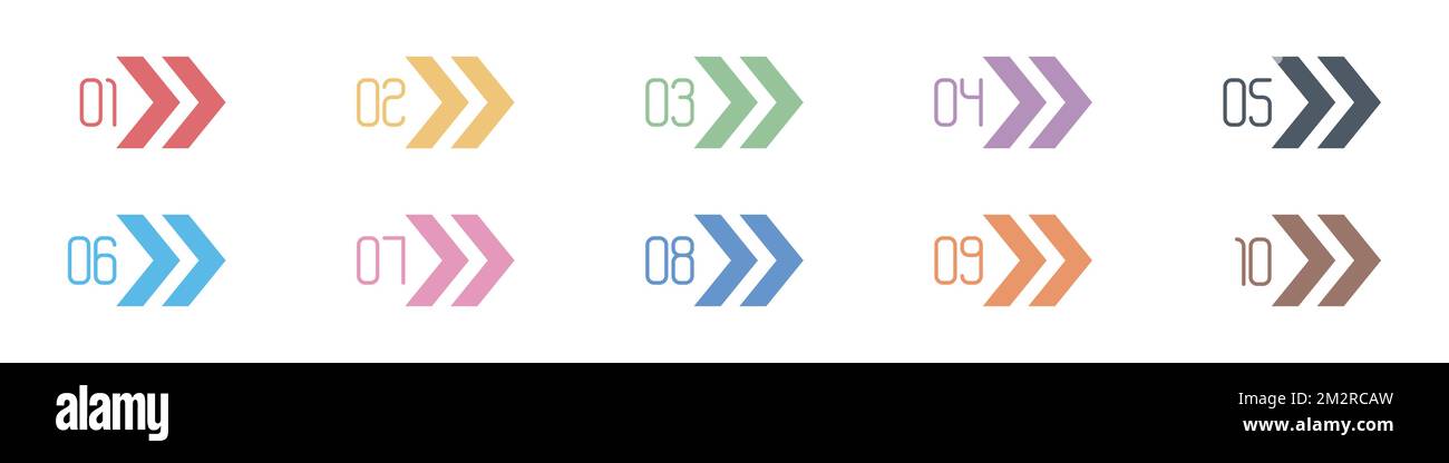 Numero Info-punto puntato grafico da 1 a 10 vettore, numeri forma freccia, numeri infografica freccia Illustrazione Vettoriale