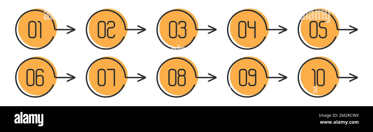 Numero Info-punto puntato grafico da 1 a 10 vettore, numeri forma freccia, numeri infografica freccia Illustrazione Vettoriale