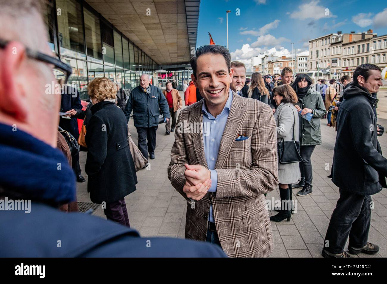 Tom Van Grieken, presidente di Vlaams Belang, è stato raffigurato durante l'edizione 82nd del Vlaams Nationaal Zangfeest (festa nazionale fiamminga), nella Lotto Arena di Anversa, domenica 17 marzo 2019. FOTO DI BELGA JONAS ROOSENS Foto Stock