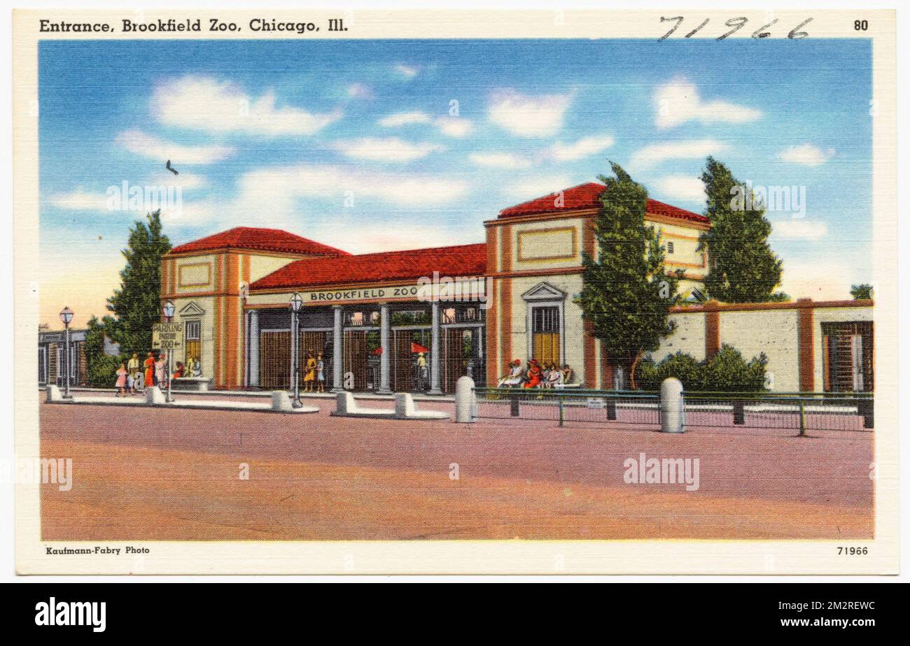 Ingresso allo zoo di Brookfield, Chicago, ill. , Gallerie e musei, Tichnor Brothers Collection, cartoline degli Stati Uniti Foto Stock