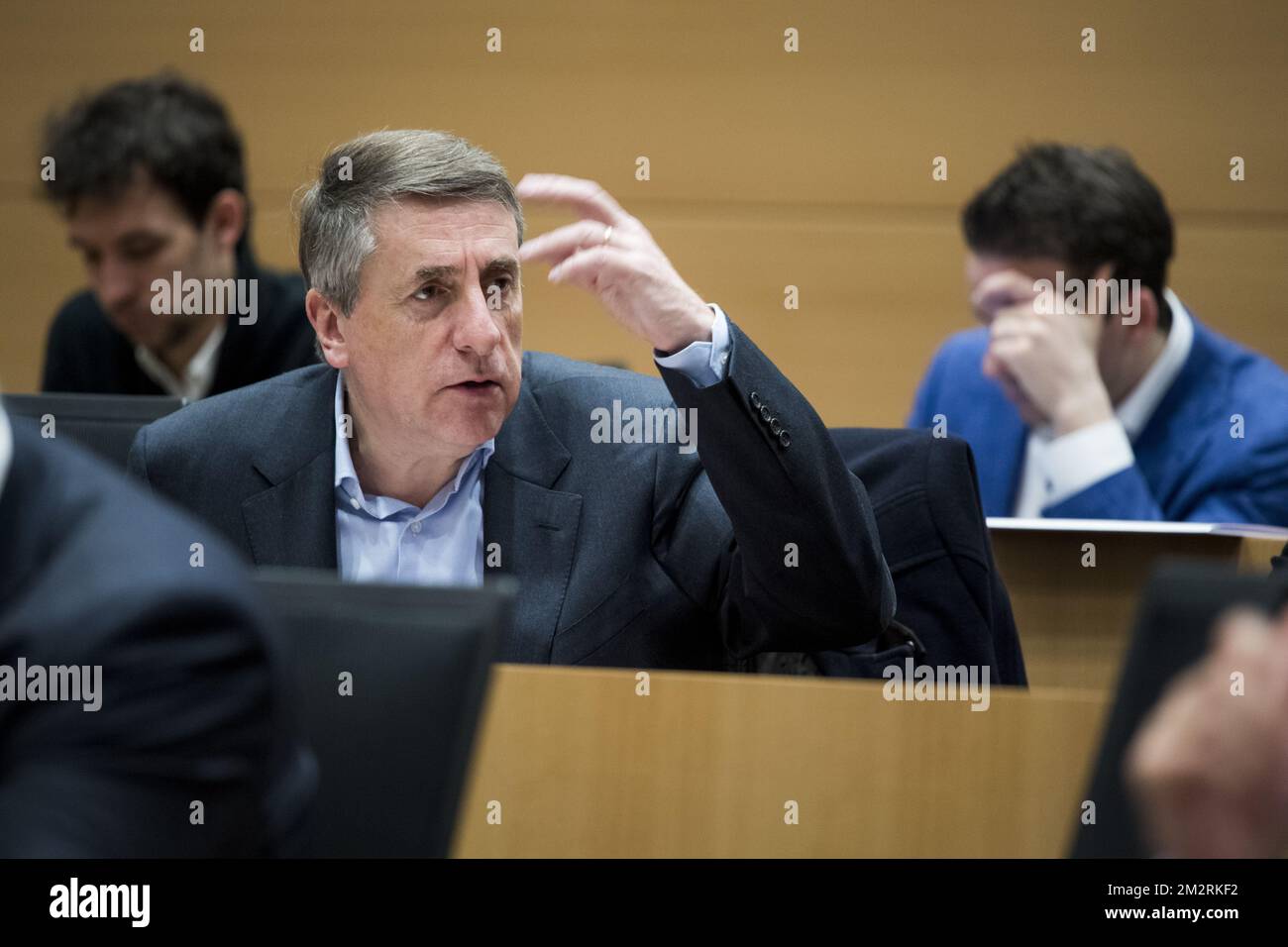 Olivier Maingain di Defi è stato illustrato nel corso di una sessione della commissione per la revisione costituzionale e la riforma istituzionale, al parlamento federale, a Bruxelles, martedì 26 marzo 2019. Oggi la commissione vota una proposta di revisione della costituzione per consolidare gli obiettivi e i principi climatici. FOTO DI BELGA JASPER JACOBS Foto Stock