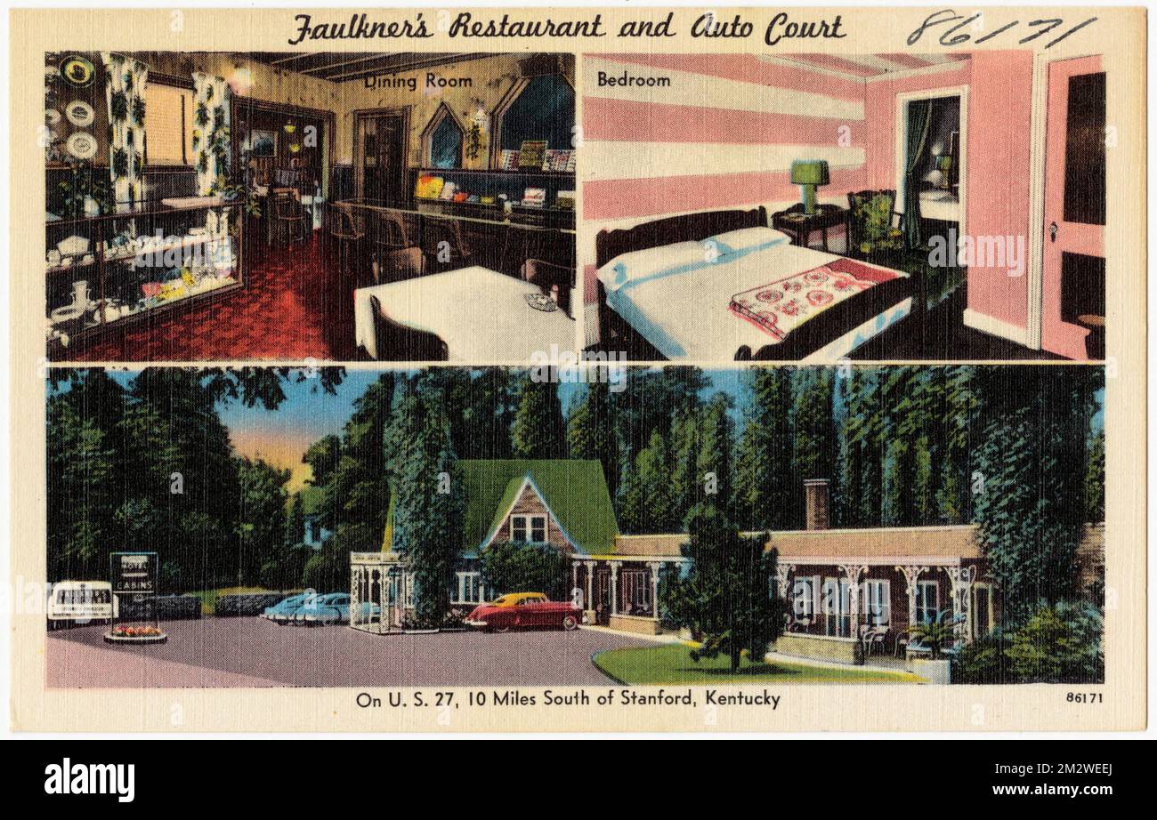 Faulkner's Restaurant and Auto Court, sulla US 27, 10 miglia a sud di Stanford, Kentucky, Motel, ristoranti, Tichnor Brothers Collection, Cartoline degli Stati Uniti Foto Stock