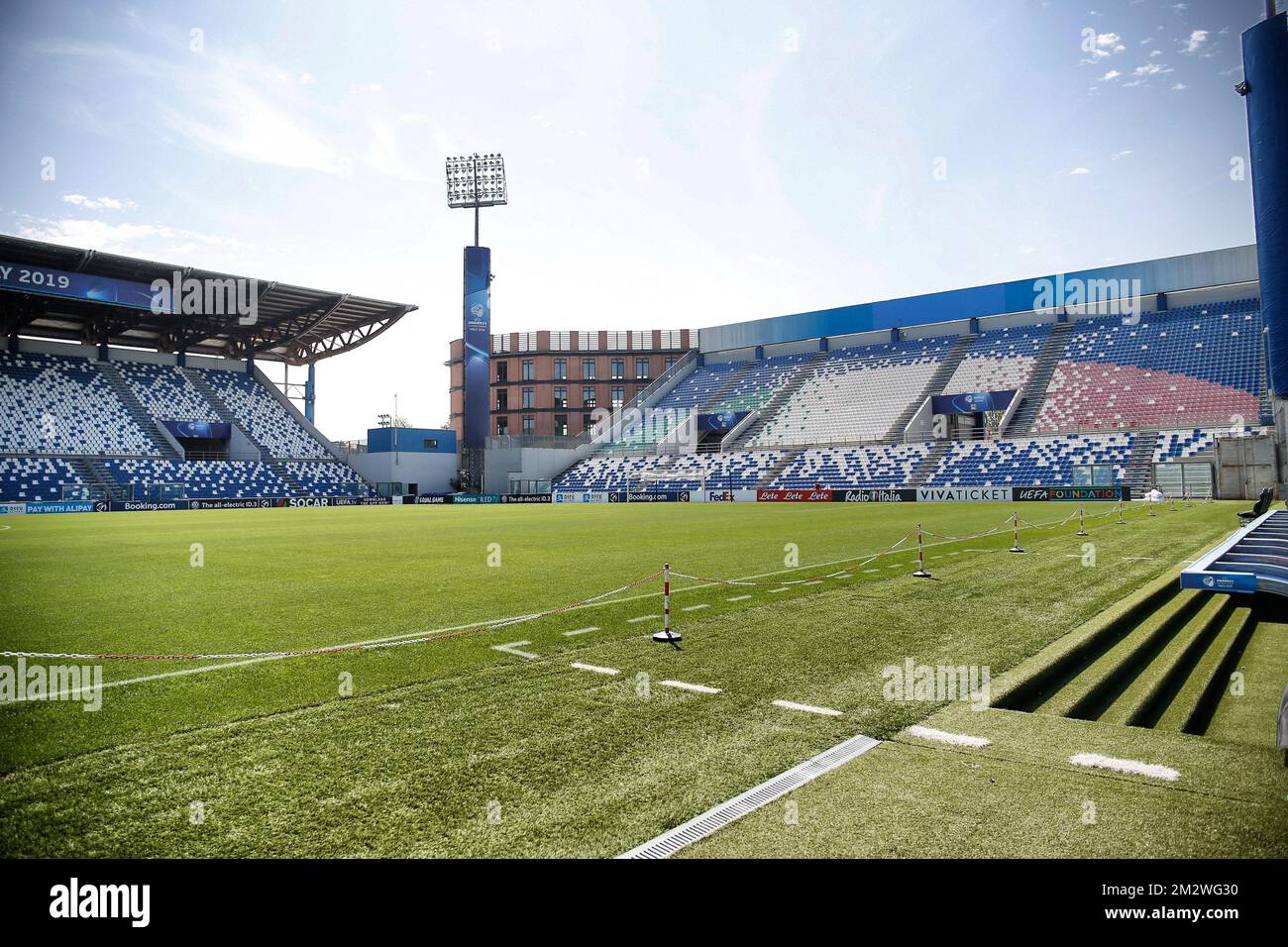 L'immagine mostra lo stadio 'Stadio-Città del Tricolore' della squadra di  calcio Unione sportiva Sassuolo Calcio, a Sassuolo, Italia, venerdì 14  giugno 2019. Domenica U21 la squadra nazionale belga di calcio giocherà la