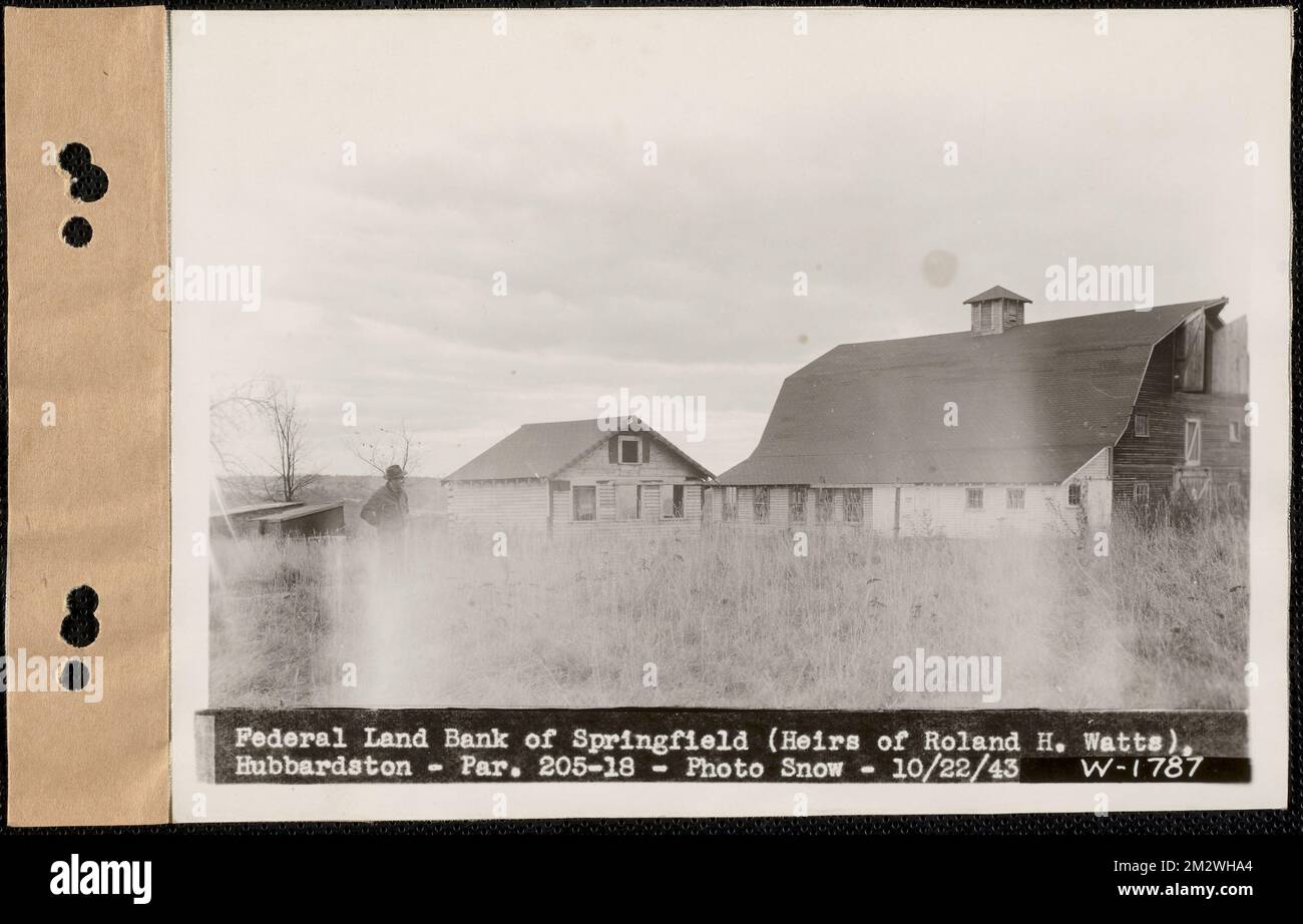 Federal Land Bank of Springfield (eredi di Roland H. Watts), fienile, Hubbardston, Mass., ottobre 22, 1943 : Parcel no 205-18 , acquedotto, immobiliare, residence, stalle Foto Stock
