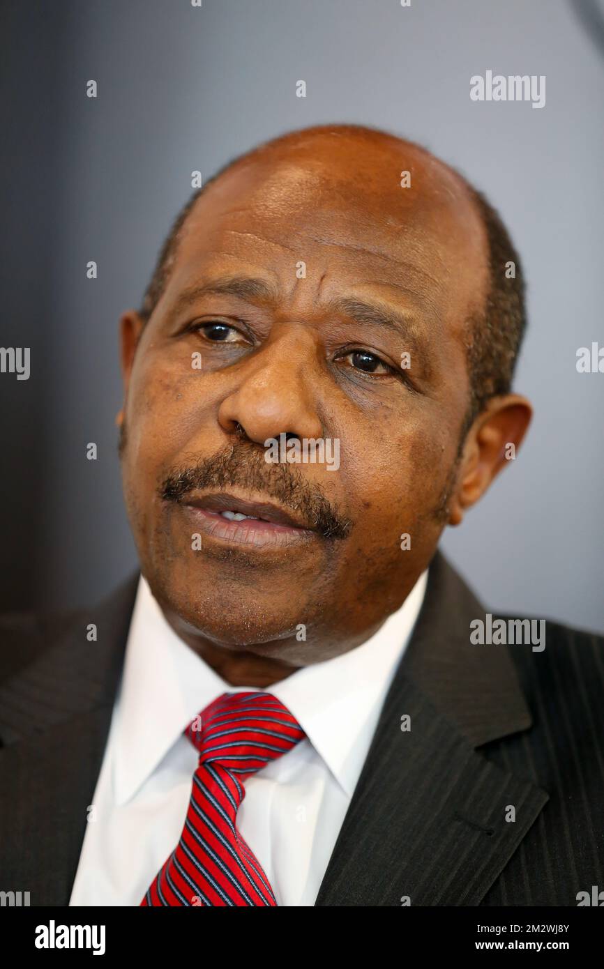 Paul Rusesabagina, presidente della MRCD-UBUMWE, ha illustrato nel corso di una conferenza stampa della piattaforma politica MRCD-UBUMWE e del partito politico RDI-EWANDA RWIZA, sulla situazione politica e di sicurezza in Ruanda, a Bruxelles, martedì 18 giugno 2019. FOTO DI BELGA NICOLAS MAETERLINCK Foto Stock