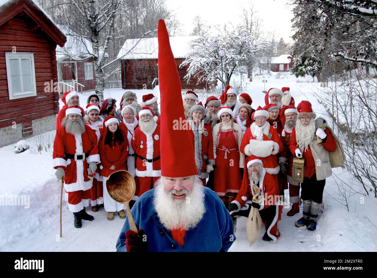 Conferenza di Babbo Natale nel paesaggio invernale, a Sätra Brunn, Svezia. Foto Stock