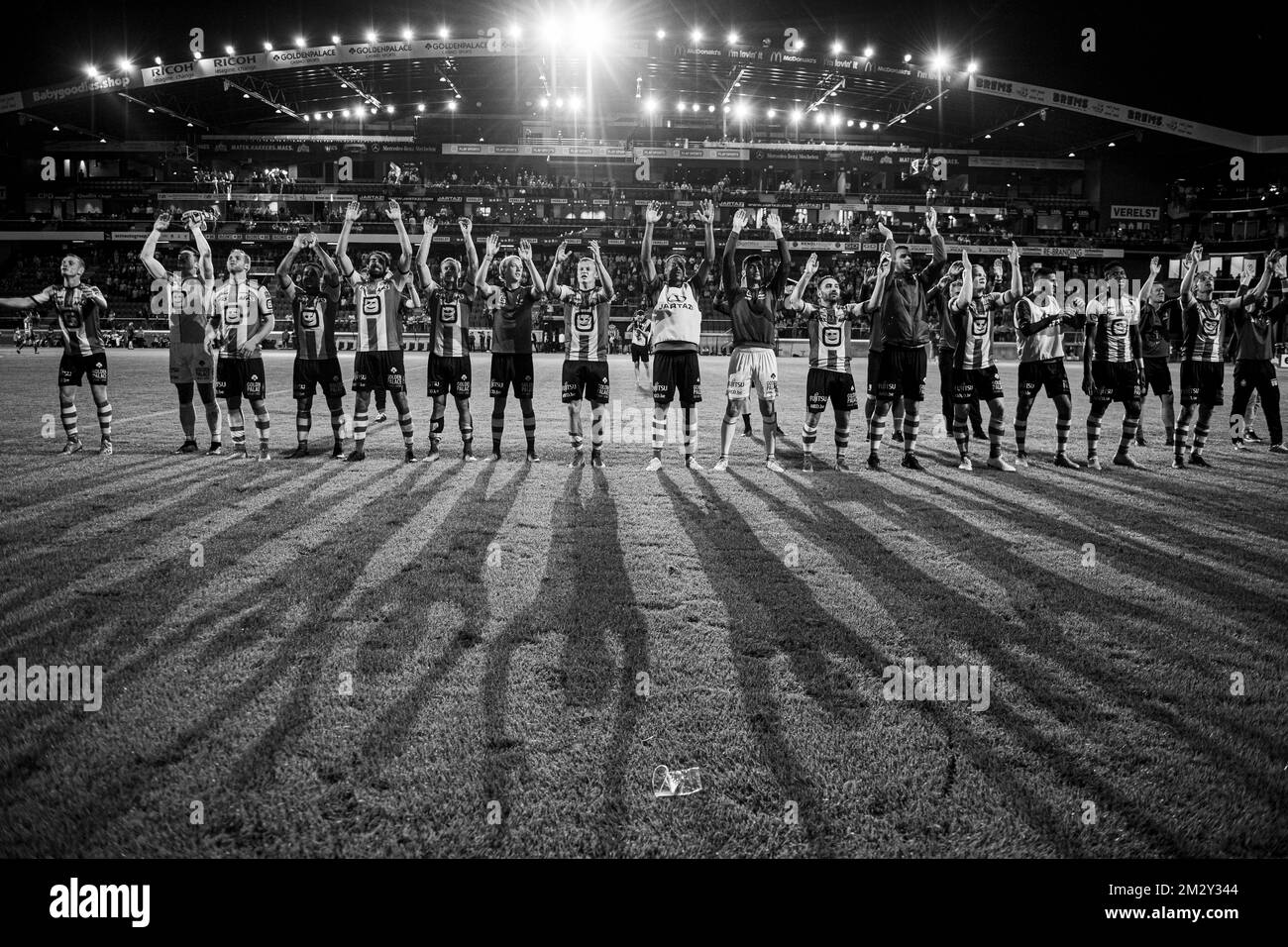 I giocatori di Mechelen festeggiano dopo aver vinto una partita di calcio tra KV Mechelen e KRC Genk, sabato 03 agosto 2019 a Mechelen, il secondo giorno della stagione calcistica belga del campionato di calcio 'Jupiler Pro League' 2019-2020. FOTO DI BELGA JASPER JACOBS Foto Stock