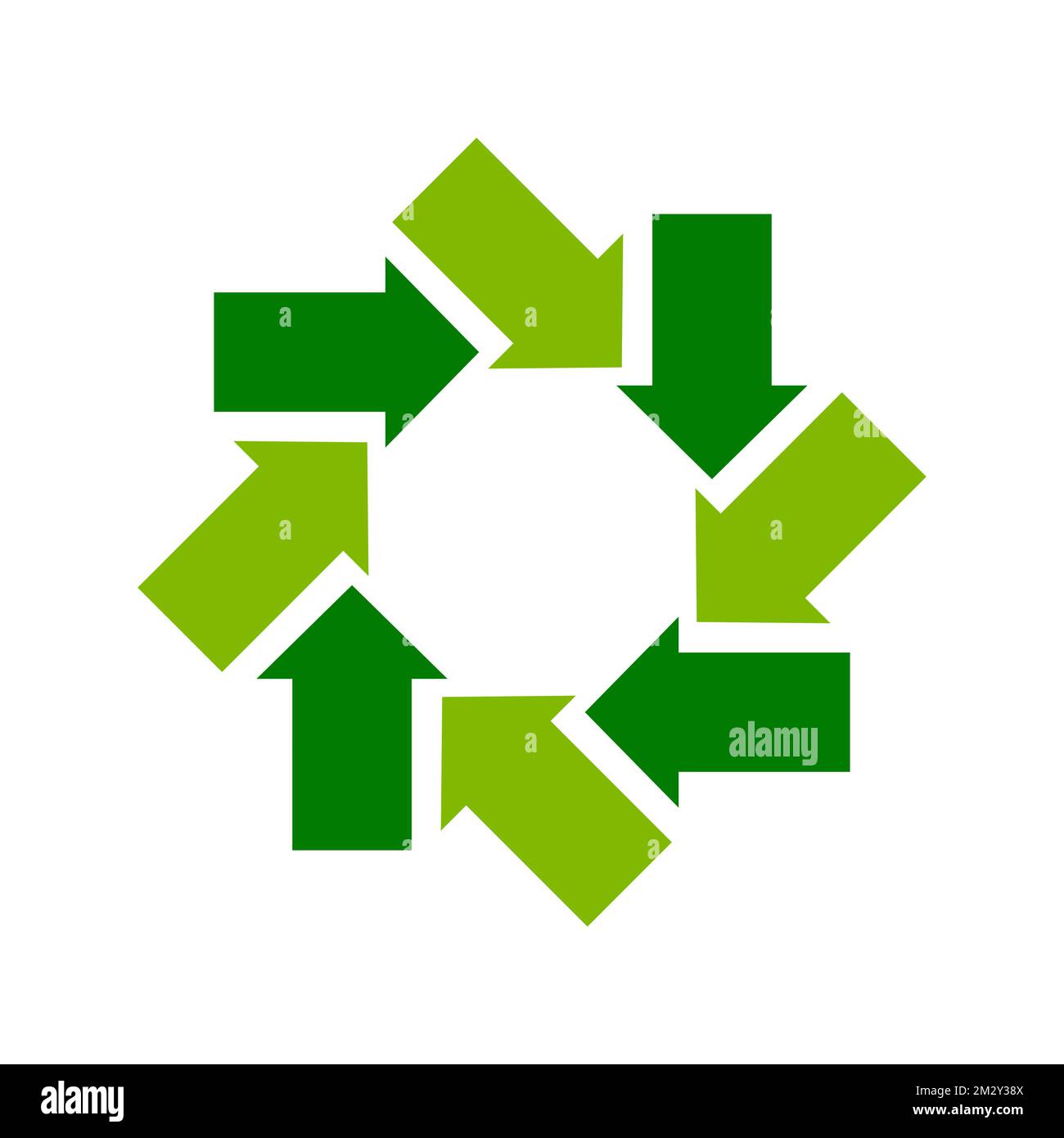 Frecce verdi in un cerchio. Concetto di riciclo, ciclo di vita, ciclo di vita. Ridurre, riutilizzare, riciclare l'idea. Pratiche rispettose dell'ambiente. Consumismo cosciente. Illustrazione Vettoriale