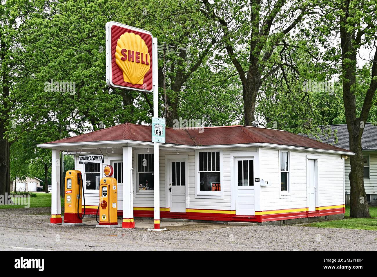 Soulsby Shell Station del 1926, Mt. Olive, Illinois, Stati Uniti d'America Foto Stock