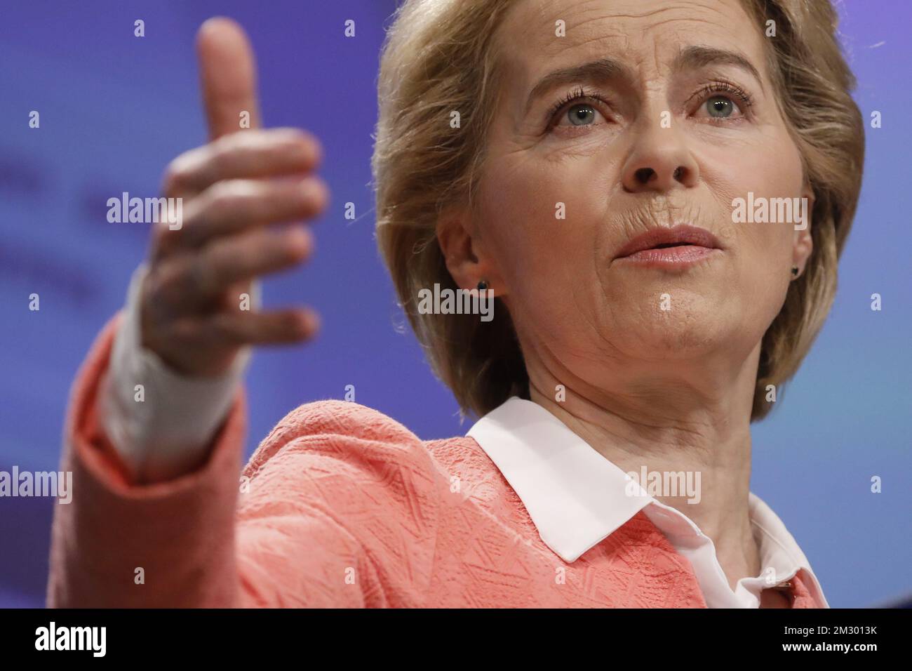 Il futuro Presidente della Commissione europea Ursula von der Leyen ha illustrato nel corso di una conferenza stampa del futuro presidente della Commissione europea, presso la sede della Commissione europea, a Bruxelles, martedì 10 settembre 2019. Von der Leyen presenta i membri della nuova commissione che inizierà il 01 novembre. FOTO DI BELGA THIERRY ROGE Foto Stock