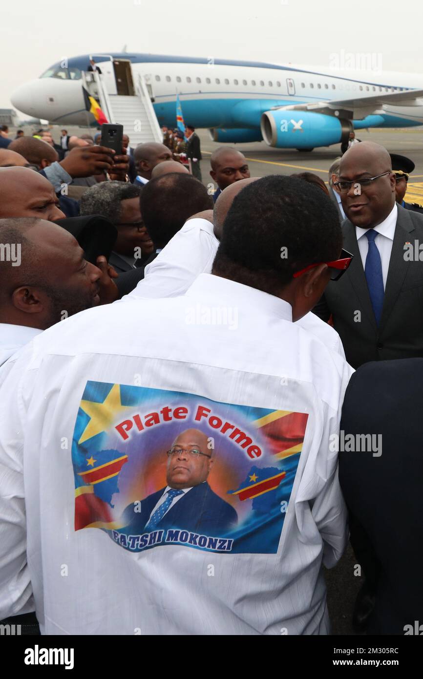 Felix Tshisekedi, Presidente della Repubblica Democratica del Congo, ha illustrato all'arrivo del Presidente della Repubblica Democratica del Congo per una visita ufficiale di diversi giorni in Belgio, lunedì 16 settembre 2019, all'aeroporto militare di Melsbroek. BELGA FOTO PISCINA BENOIT DOPPAGNE Foto Stock