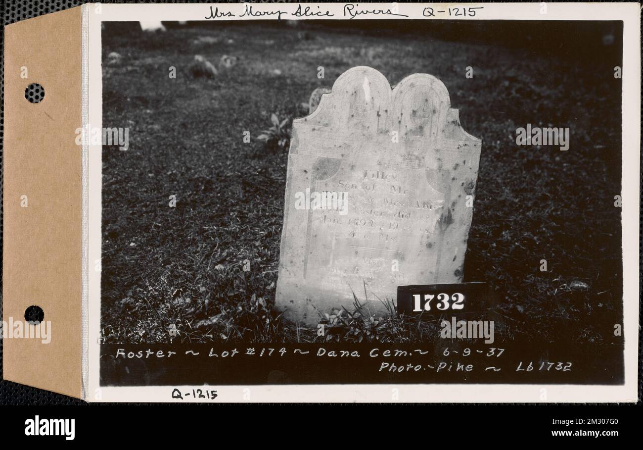 Foster, Dana Center Cemetery, lotto 174, Dana, Mass., 9 giugno 1937 : Sig.ra Mary Alice Rivers, Q-1215 , opere d'acqua, serbatoi strutture di distribuzione dell'acqua, immobiliare, cimiteri Foto Stock