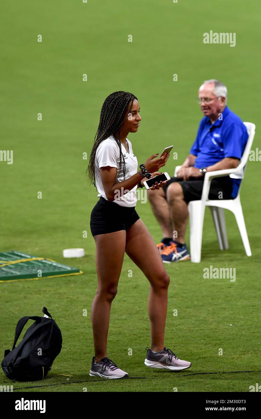 L'atleta belga Liefde Schoemaker è stato raffigurato durante i preparativi prima dell'inizio dei Campionati Mondiali di Atletica IAAF a Doha, Qatar, mercoledì 25 settembre 2019. I Mondi si svolgono dal 27 settembre al 6 ottobre. FOTO DI BELGA DIRK WAEM Foto Stock