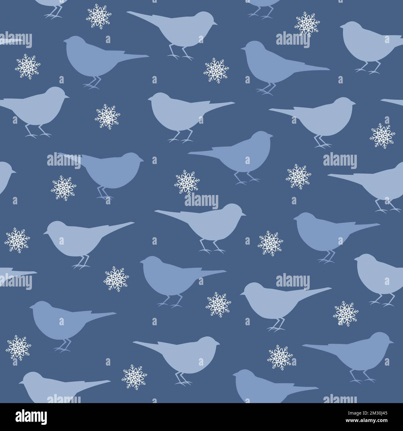 Seamless pattern with bird silhouettes and snowflakes. Illustrazione Vettoriale
