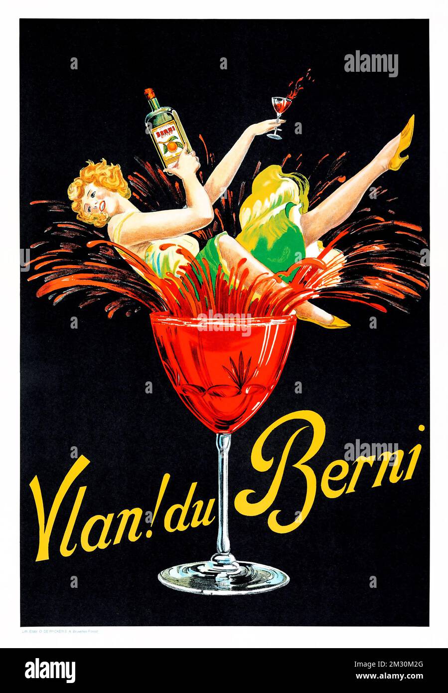 Poster pubblicitario per alcolici - VLAN du Berni Bitter (c 1920s). Poster pubblicitario belga - stile Leonetto Cappiello. Artista sconosciuto. Foto Stock