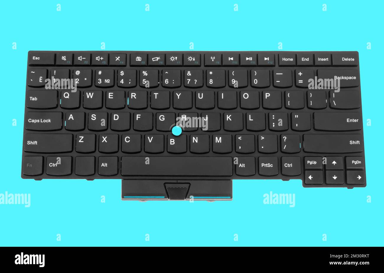 tastiera del computer portatile, su sfondo blu Foto Stock
