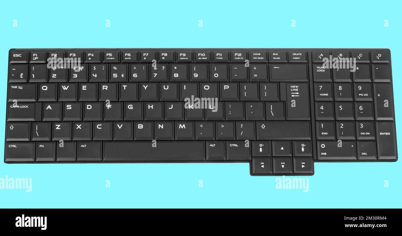 tastiera del computer portatile, su sfondo blu Foto Stock