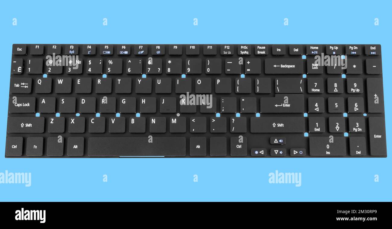 tastiera del computer portatile, su sfondo blu Foto Stock