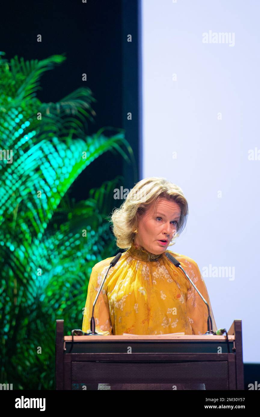 La regina Mathilde del Belgio ha raffigurato durante una visita reale al 60th° colloquio presso l'Istituto di Medicina tropicale di Anversa, mercoledì 09 ottobre 2019. FOTO DI BELGA JONAS ROOSENS Foto Stock