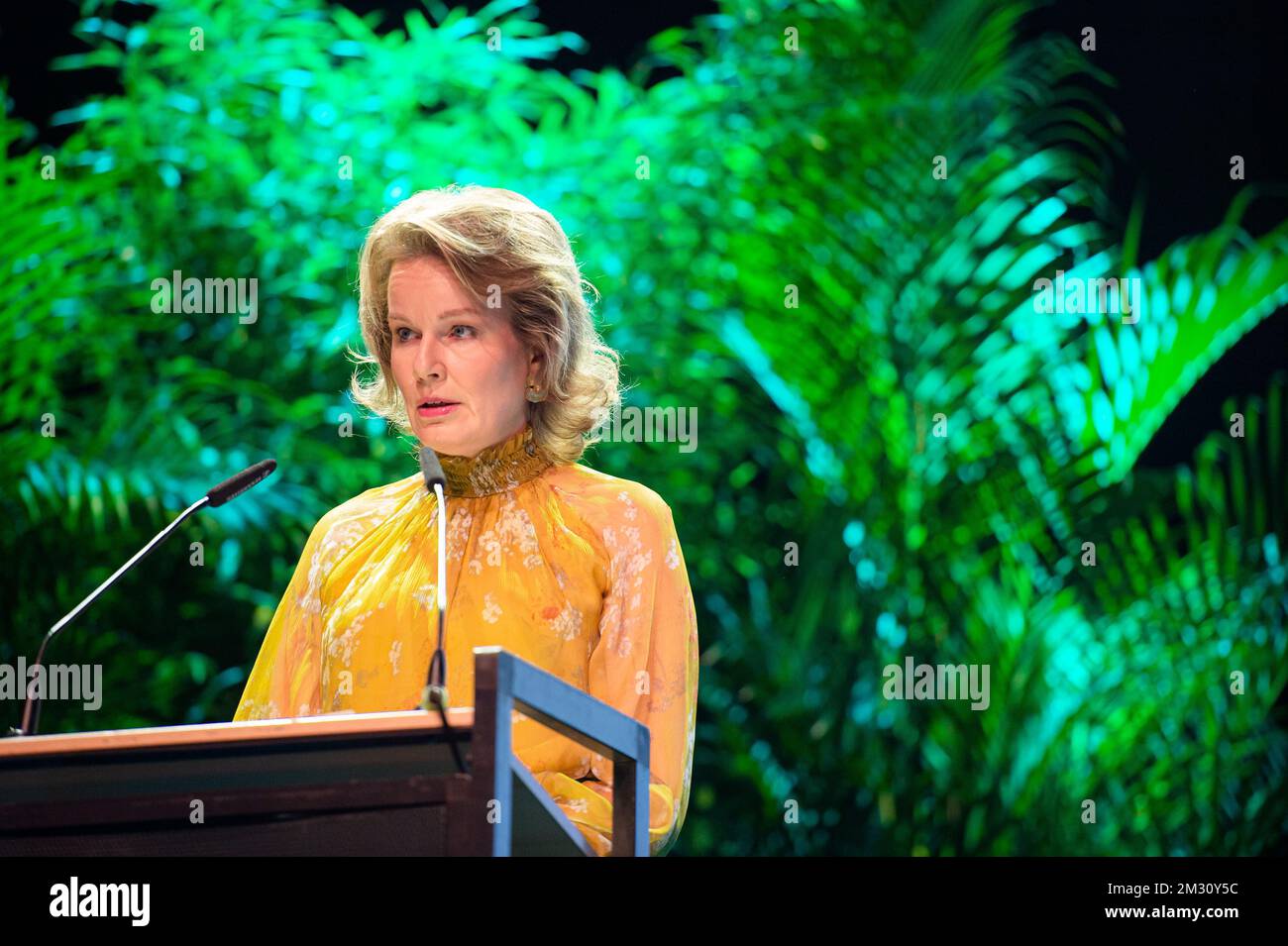 La regina Mathilde del Belgio ha raffigurato durante una visita reale al 60th° colloquio presso l'Istituto di Medicina tropicale di Anversa, mercoledì 09 ottobre 2019. FOTO DI BELGA JONAS ROOSENS Foto Stock