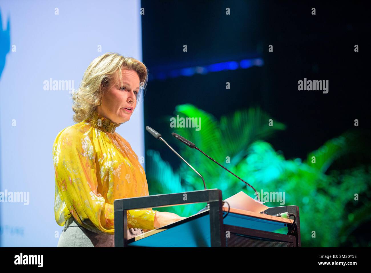 La regina Mathilde del Belgio ha raffigurato durante una visita reale al 60th° colloquio presso l'Istituto di Medicina tropicale di Anversa, mercoledì 09 ottobre 2019. FOTO DI BELGA JONAS ROOSENS Foto Stock