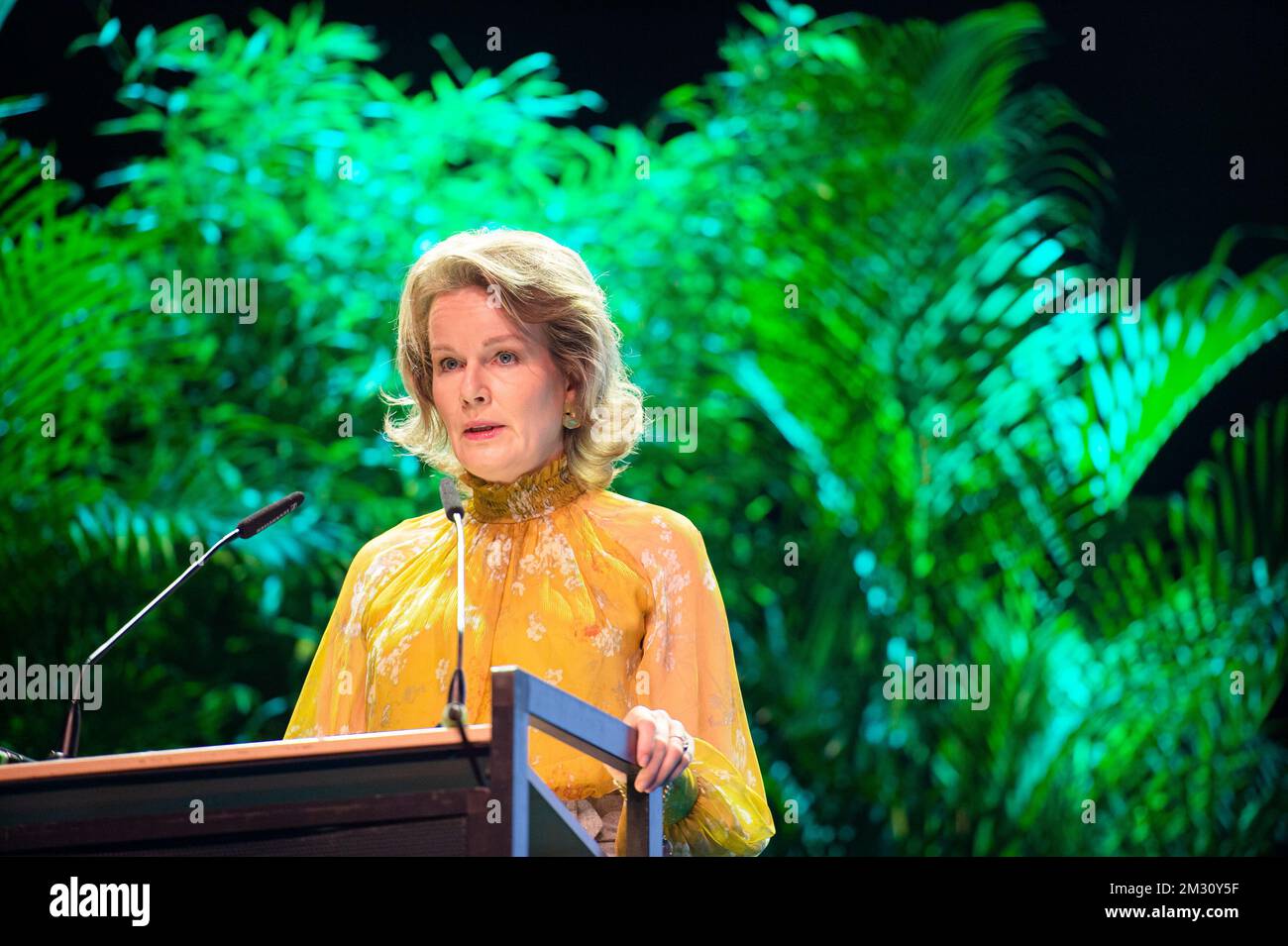 La regina Mathilde del Belgio ha raffigurato durante una visita reale al 60th° colloquio presso l'Istituto di Medicina tropicale di Anversa, mercoledì 09 ottobre 2019. FOTO DI BELGA JONAS ROOSENS Foto Stock