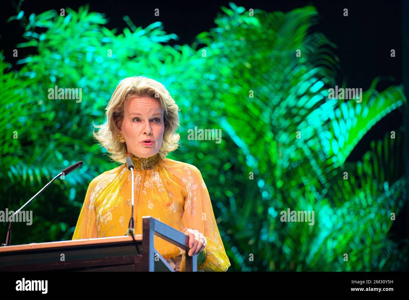 La regina Mathilde del Belgio ha raffigurato durante una visita reale al 60th° colloquio presso l'Istituto di Medicina tropicale di Anversa, mercoledì 09 ottobre 2019. FOTO DI BELGA JONAS ROOSENS Foto Stock