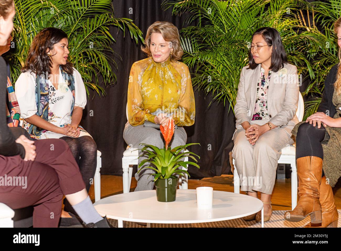 La regina Mathilde del Belgio partecipa a una tavola rotonda durante una visita reale al 60th° colloquio presso l'Istituto di Medicina tropicale di Anversa, mercoledì 09 ottobre 2019. FOTO DI BELGA JONAS ROOSENS Foto Stock