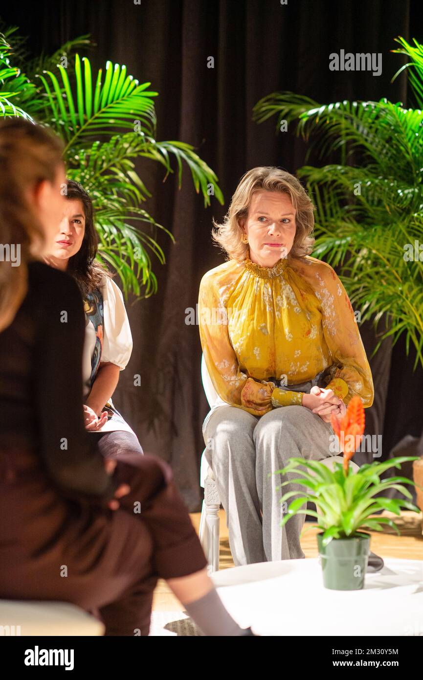 La regina Mathilde del Belgio partecipa a una tavola rotonda durante una visita reale al 60th° colloquio presso l'Istituto di Medicina tropicale di Anversa, mercoledì 09 ottobre 2019. FOTO DI BELGA JONAS ROOSENS Foto Stock