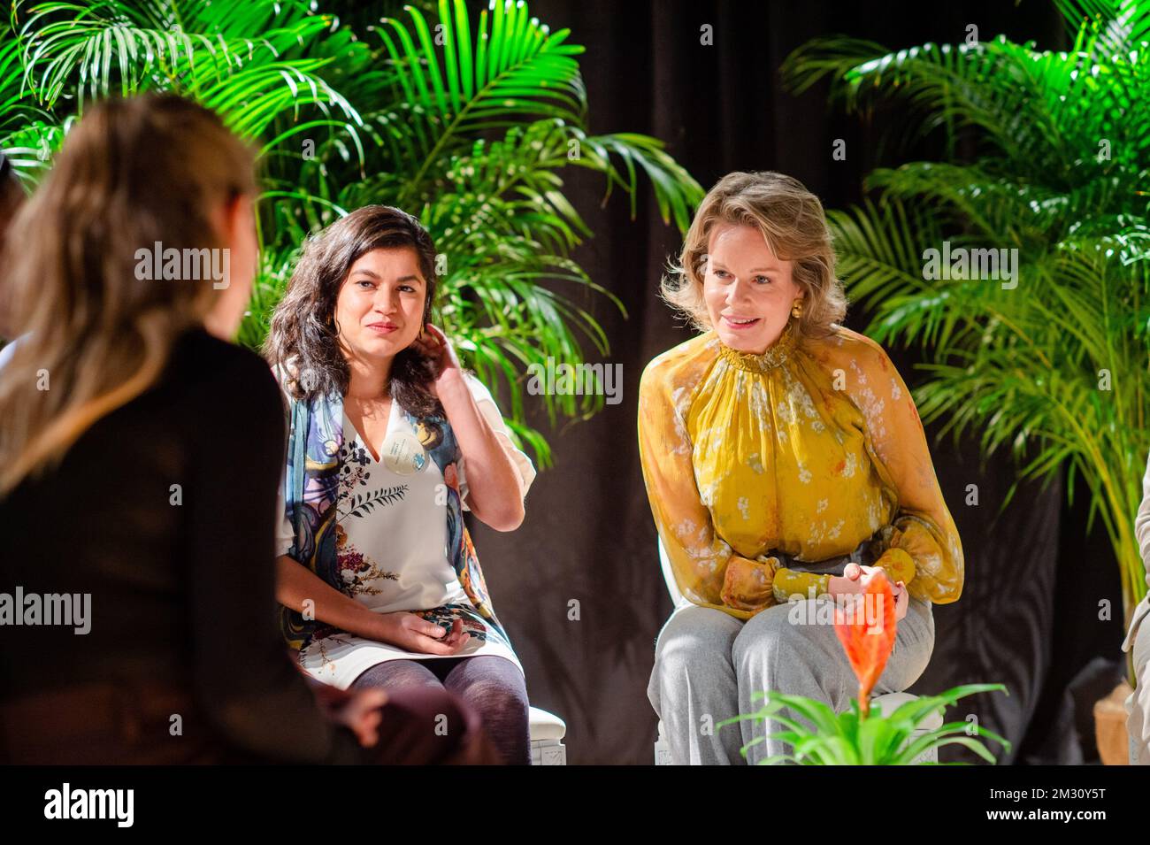 La regina Mathilde del Belgio partecipa a una tavola rotonda durante una visita reale al 60th° colloquio presso l'Istituto di Medicina tropicale di Anversa, mercoledì 09 ottobre 2019. FOTO DI BELGA JONAS ROOSENS Foto Stock