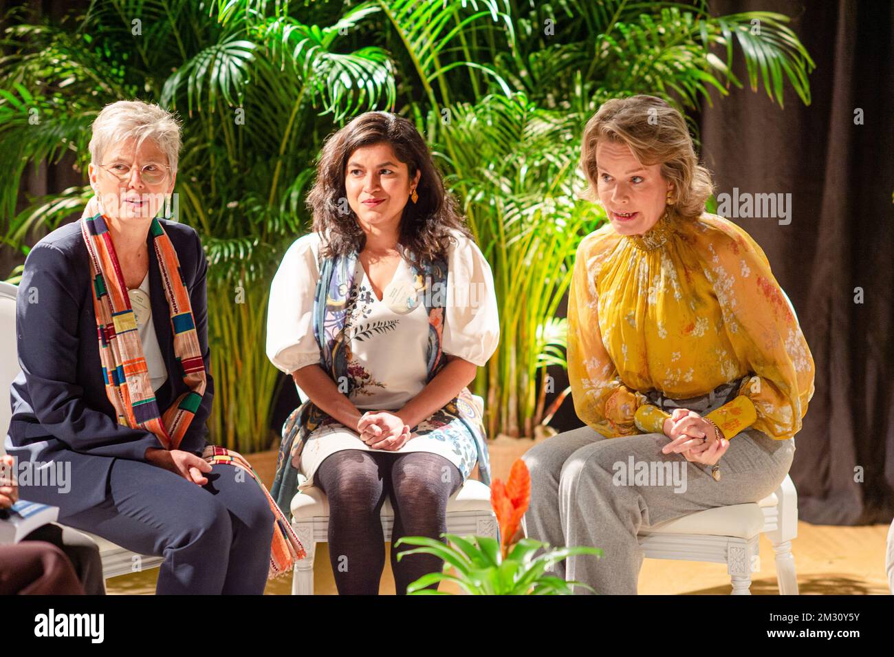 La regina Mathilde del Belgio partecipa a una tavola rotonda durante una visita reale al 60th° colloquio presso l'Istituto di Medicina tropicale di Anversa, mercoledì 09 ottobre 2019. FOTO DI BELGA JONAS ROOSENS Foto Stock