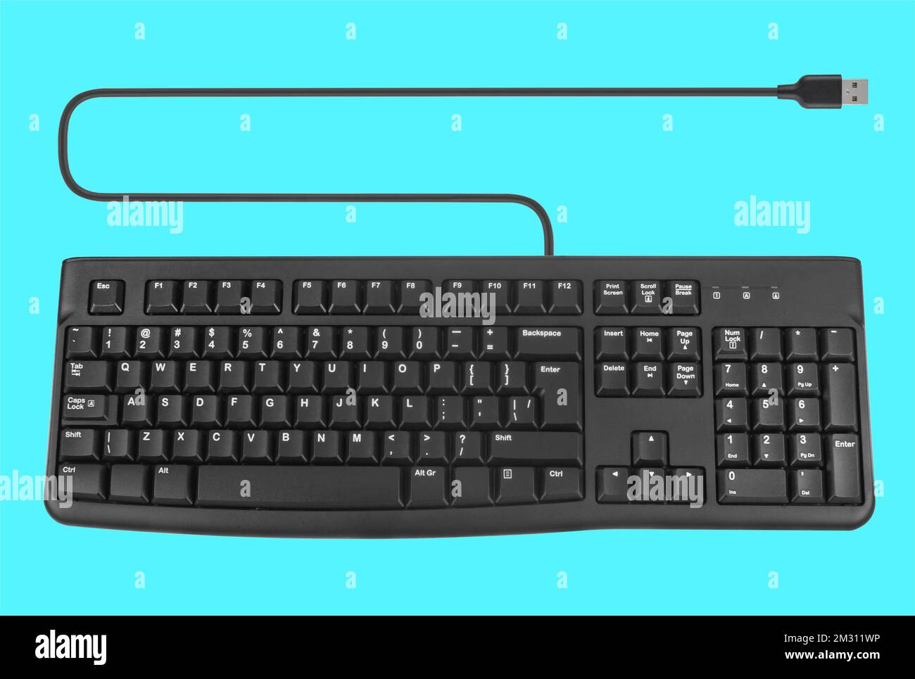 tastiera per computer, su sfondo blu Foto Stock