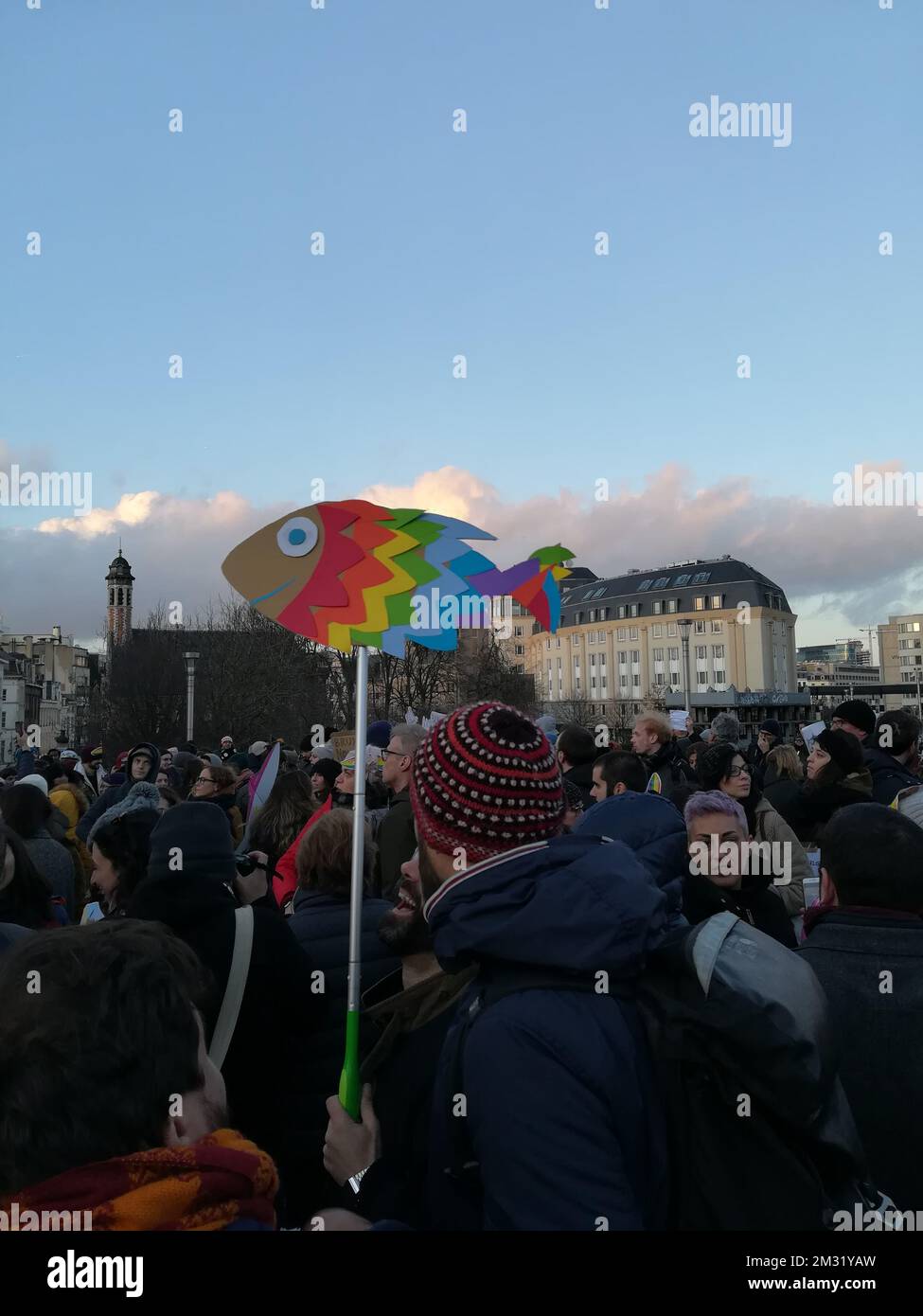 L'immagine mostra una dimostrazione del movimento sardino di sinistra, sabato 14 dicembre 2019 a Bruxelles. Il movimento Sardine è stato lanciato in Italia come protesta contro il partito della Lega anti-immigrazione guidato da Salvini. FOTO DI BELGA ANTONY GEVAERT Foto Stock