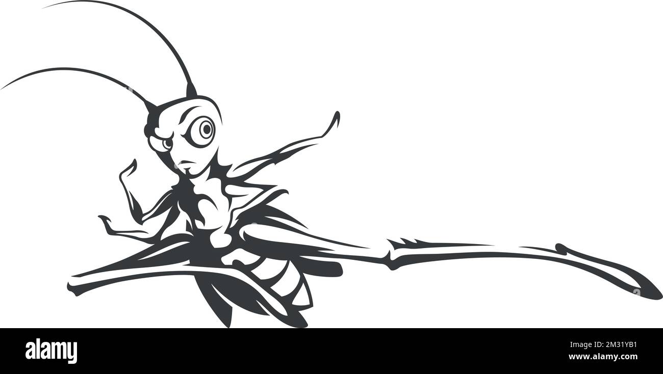 Il personaggio di Grasshopper che fa il calcio volante Illustrazione Vettoriale