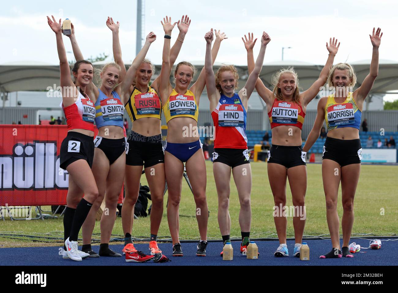 Al termine dell'Heptathlon al Müller UK Athletics Championships presso la Manchester Regional Arena Foto Stock