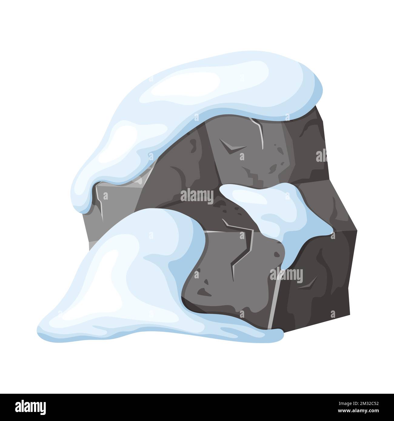 Pietra e roccia nella neve. Montagne innevate in cartone animato, mucchio di massi in inverno. Massi e materiali da costruzione. Età del ghiaccio nell'illustrazione vettoriale Illustrazione Vettoriale