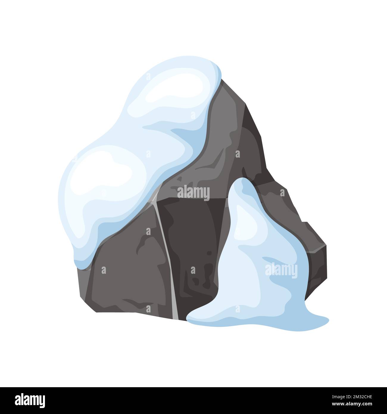 Pietra e roccia nella neve. Montagne innevate in cartone animato, mucchio di massi in inverno. Massi e materiali da costruzione. Età del ghiaccio nell'illustrazione vettoriale Illustrazione Vettoriale
