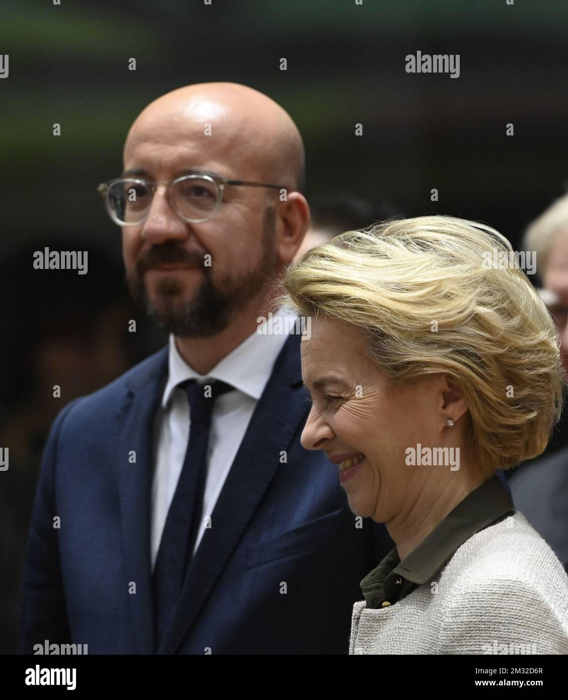 Il presidente del Consiglio europeo Charles Michel e il presidente della Commissione europea Ursula von der Leyen hanno fatto una foto nel corso di un vertice straordinario dell'Unione europea sul bilancio europeo 2021-2027, giovedì 20 febbraio 2020, presso la sede centrale dell'Unione europea a Bruxelles. BELGA FOTO PISCINA PHILIP REYNAERS Foto Stock