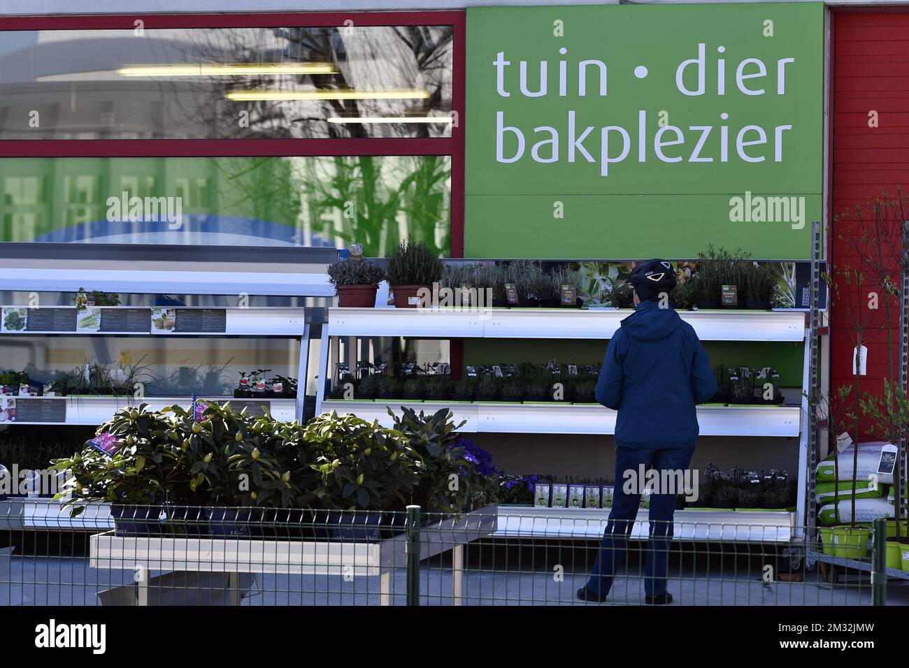 Illustrazione mostra supermercato Aveve a Tienen, Martedì 24 marzo 2020. A partire dal marzo 18th, sono state adottate nuove misure per evitare la diffusione del Covid-19. Finora ci sono 3743 persone infette in Belgio. Il supermercato Aveve può rimanere aperto perché vendono cibo per gli animali, ma sembra che alcune persone prendono l'oportunity per comprare le piante mentre vivaio delle piante sono chiusi. FOTO DI BELGA ERIC LALMAND Foto Stock